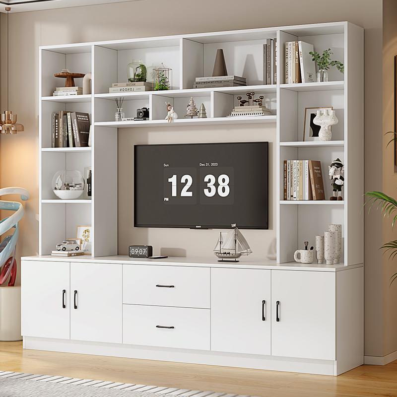 Solid Wood Tv Cabinet Small Apartment Integrated Wall Storage Bookcase 2025 New Living Room Simple Wall Cabinet Background Wall Cabinet