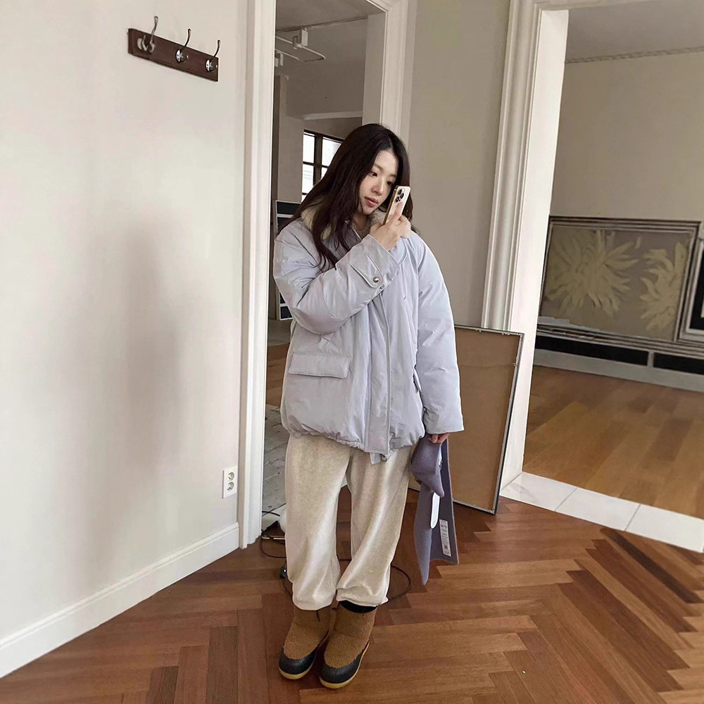 In Stock Korean Style Lamb Wool Lapel down Jacket for Women 2025 Winter Loose Fluffy Warm Windproof Coat Eru*E