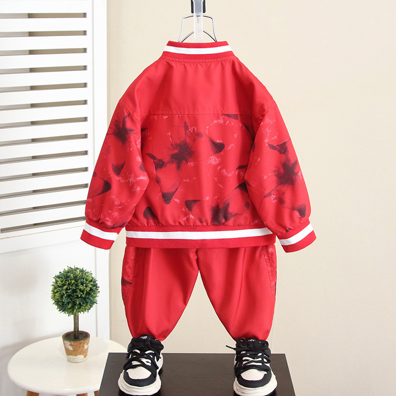 6058 Traje de otoño para niños 2024 Primavera y otoño Nuevo estilo de primavera y otoño Bebé guapo traje de béisbol callejero de dos piezas para niños