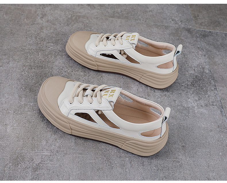 Dép sandal nữ mũi nhọn da bò thật, quai chữ V đế dày thể thao — trắng chi tiết 12