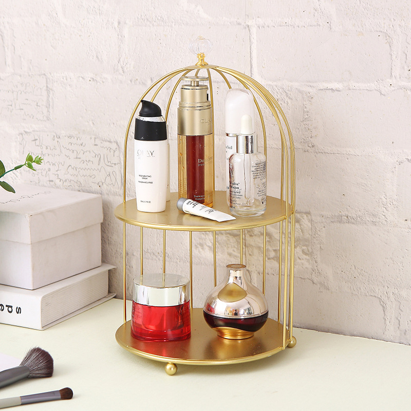 Escritorio tocador Bird Cage perfume cosméticos cuidado de la piel estante caja de almacenamiento decorativo estante de exhibición baño dormitorio