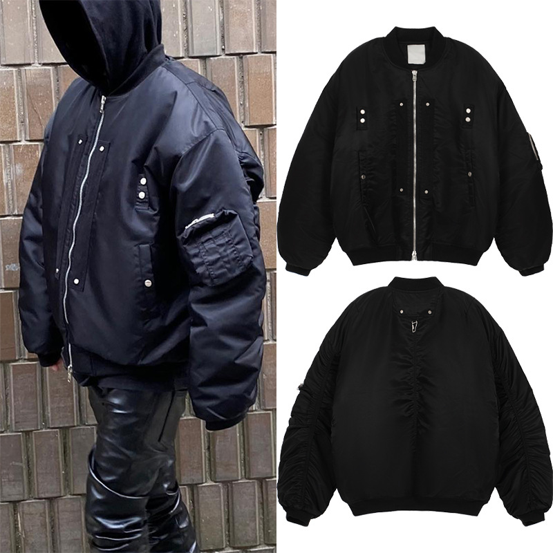 Marca de moda Undermycar multi-Bolsillo de piloto soporte collar chaqueta de los hombres y las mujeres de la misma chaqueta informal de algodón acolchado Suelto