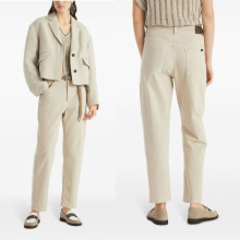 2025年春夏新款欧美BC同款高腰浅卡其色环保活性染椎形牛仔裤女