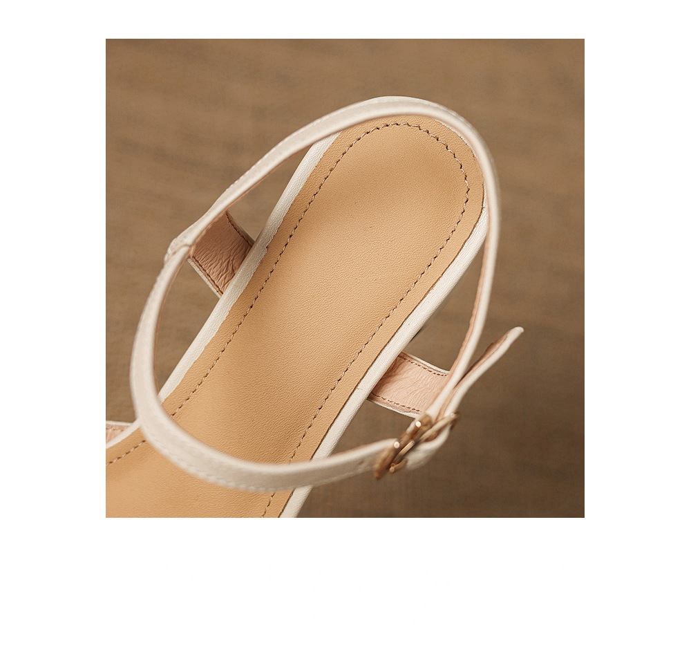 Sandal nữ quai ngang mũi kín gót vuông ổn định — màu be chi tiết 12