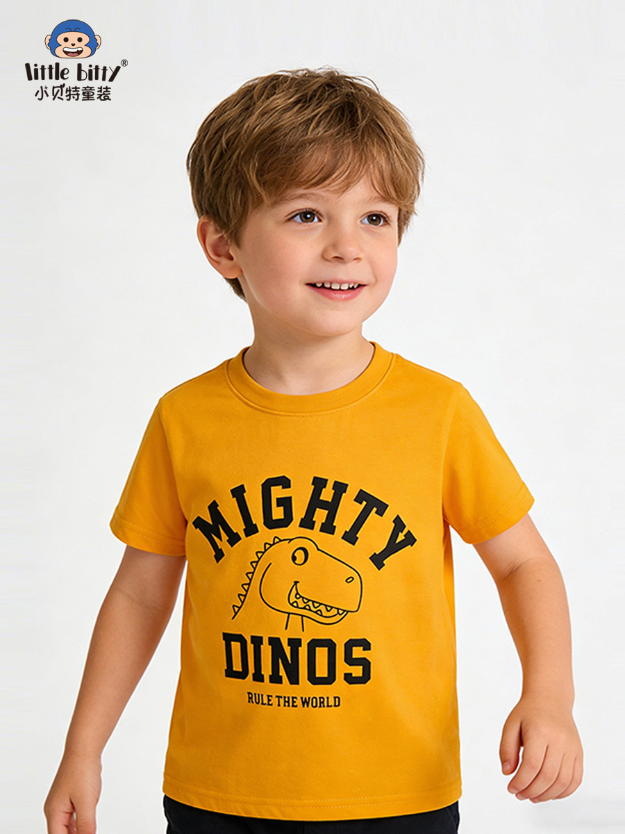 Cross-Border Supply 26 Years of Experience in Spring and Summer Children's Short-Sleeve T-Shirts with Cartoon Dinosaur Print, Round Neck, Boys' Pure Cotton Tops in Stock