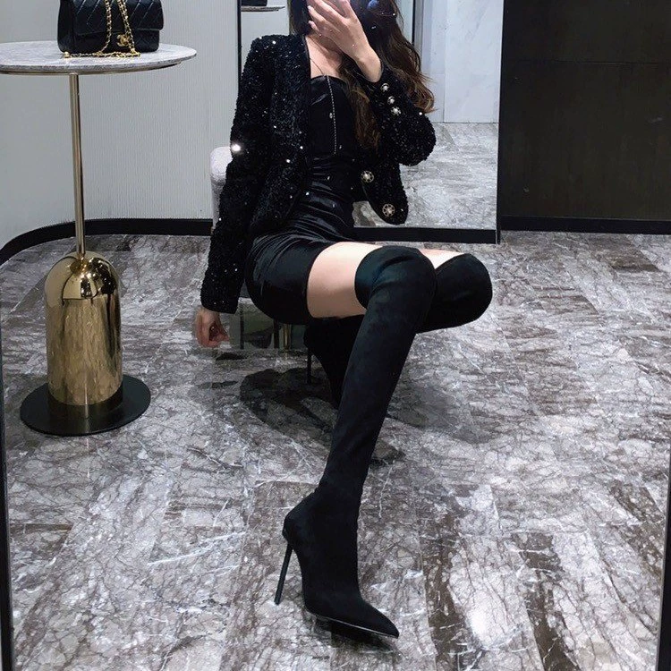 Тонкие ботинки на высоком каблуке Тонкие сапоги осенью и зимой 2024 боковые молнии