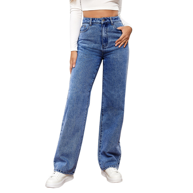 546g Weight Full Length Pants Length Denim Cotton Fabric Type High Waist Waist Line Jeans Pants Type Daily Occasion Loose Fit Type Solid Color Pattern Spring, Autumn Season Women's Gender Washed Design Streetwear Style Women's Daily Streetwear Solid Color Full Length Washed Jeans 1