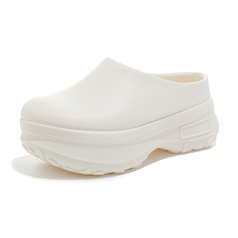 Scarpe da chef da donna, solette in pelle di maiale pieno fiore, suola spessa, pantofole a punta chiusa, stile estivo, suola in schiuma._voghion.com