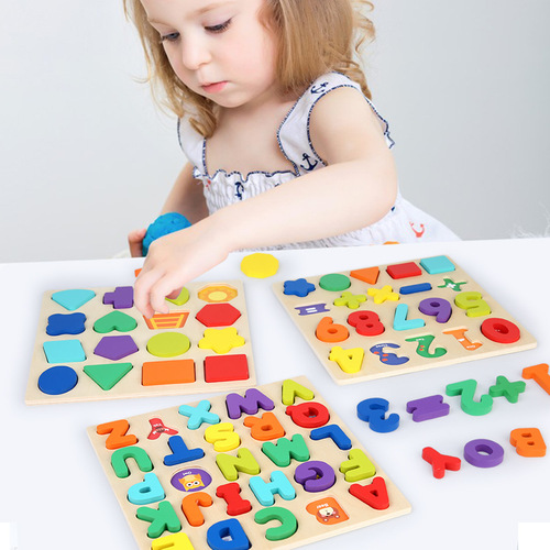 Wooden 3D Stereo Digital Letter Shape Matching Brain Development Hand Catch Board Intelligence Puzzle Toy