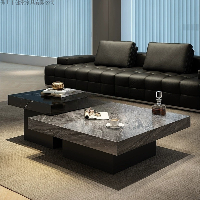 Italian Minimalist Light Luxury Slate Coffee Table Living Room Home Size High and Low Combination Square High-End Coffee Table Modern Simple