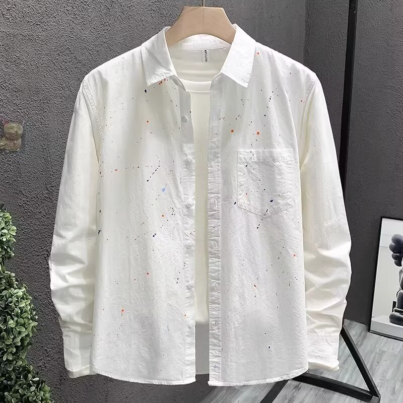 Korean Style Loose Fit Long Sleeve Shirt For Men, Casual Oversized Blouse Top, Lightweight Layering Shirt For Spring And Autumn_viptrois.com