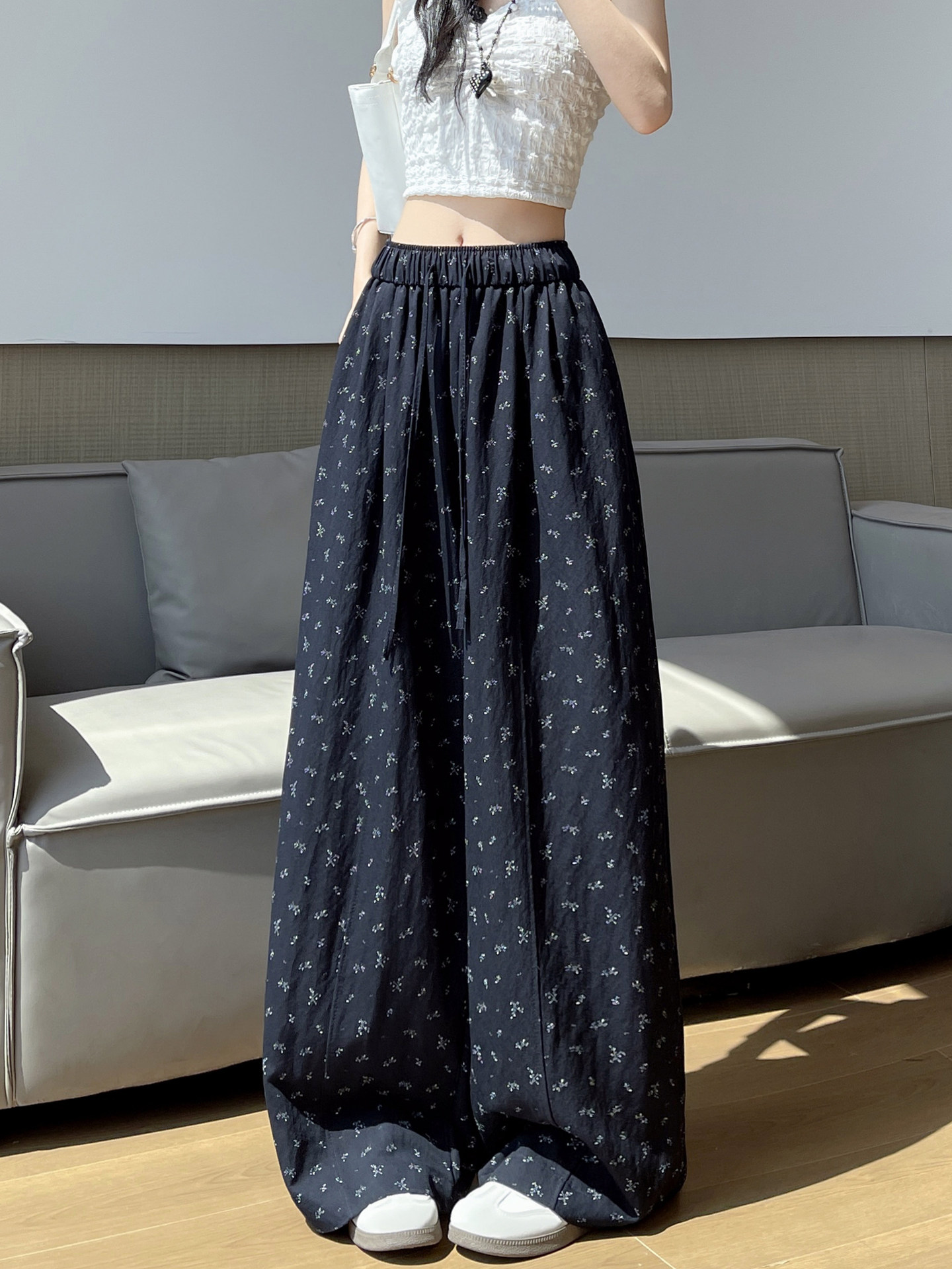 Quần culottes nữ ống rộng chất liệu lụa mỏng, phong cách cổ điển, dáng suông rủ — Phiên bản kéo dài của Rice Grey