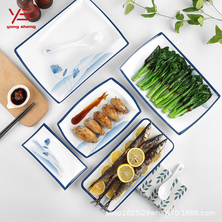 永盛密胺餐具盘子长方形商用碟子餐厅饭店餐盘防摔烧烤火锅店菜盘