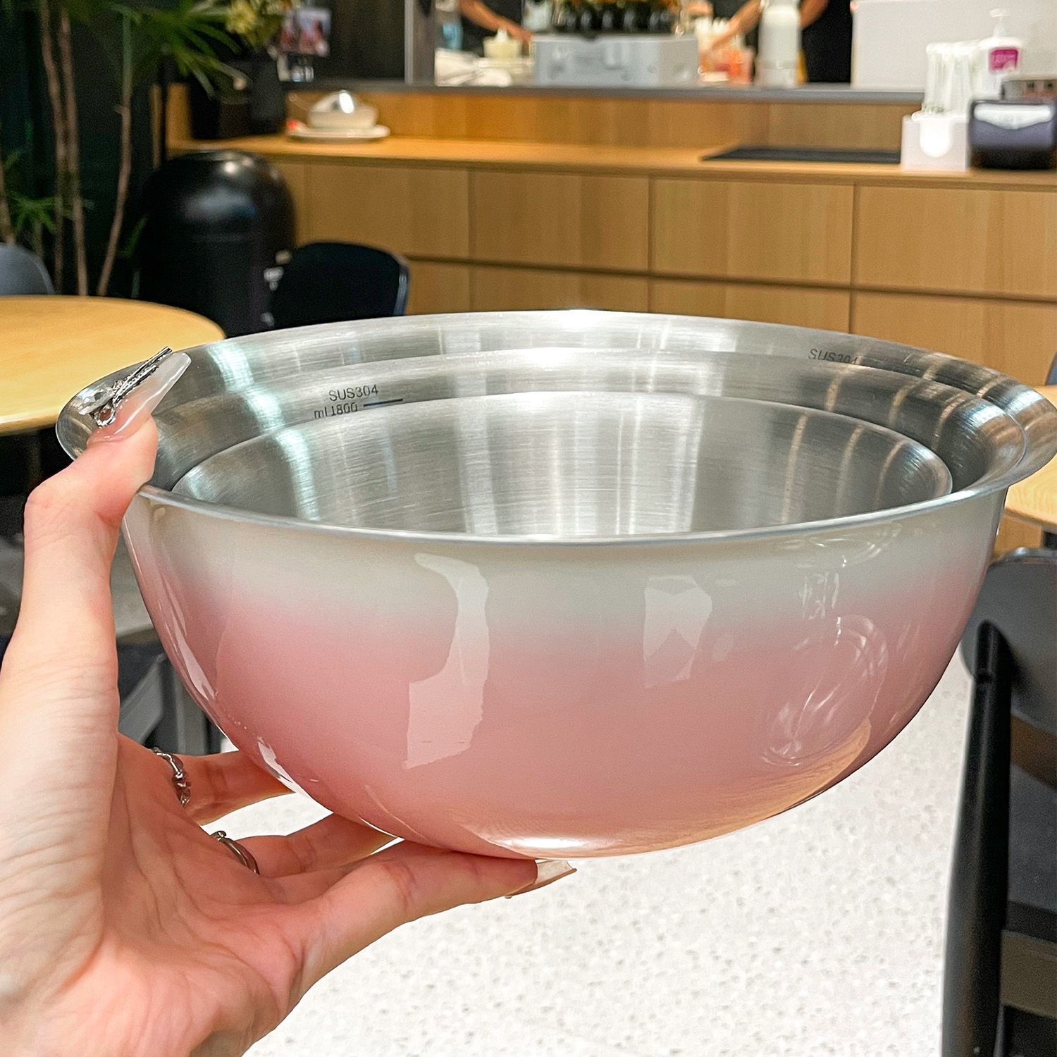 [Color degradado] Lavabo de acero inoxidable para batir huevos y fideos Ensalada para fideos fríos Lavabo para hornear frutas