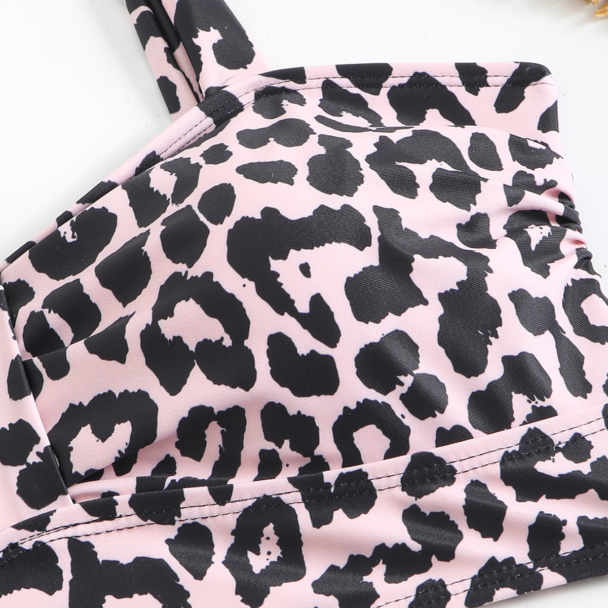 Women's Conservative Sporty Swimsuit 2025 European American New Style Printed Vest High Waisted Shorts Drawstring Cross Border Foreign Trade_ecoleips.com