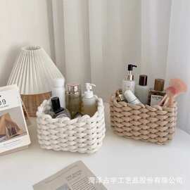 日系棉绳收纳筐进门玄关钥匙杂物储物篮化妆品收纳盒编织零食筐