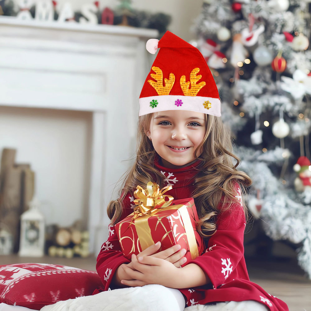 Home & Garden new red Christmas hat children adult holiday party decoration sequined antlers Christmas hat dress up_voghion.com