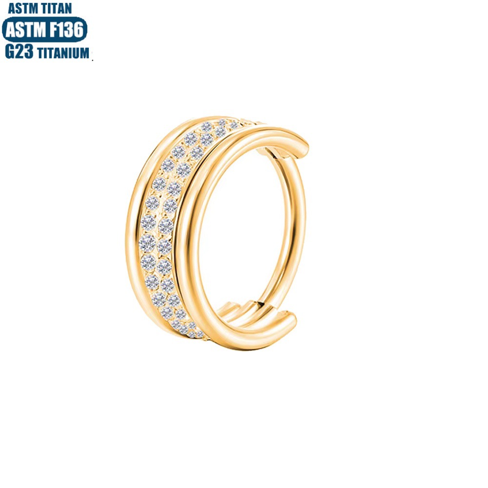 G23 Titanium Double Row Diamond Nose Ring Earring Seamless Hinge Septum Cartilage Jewelry detail image 8