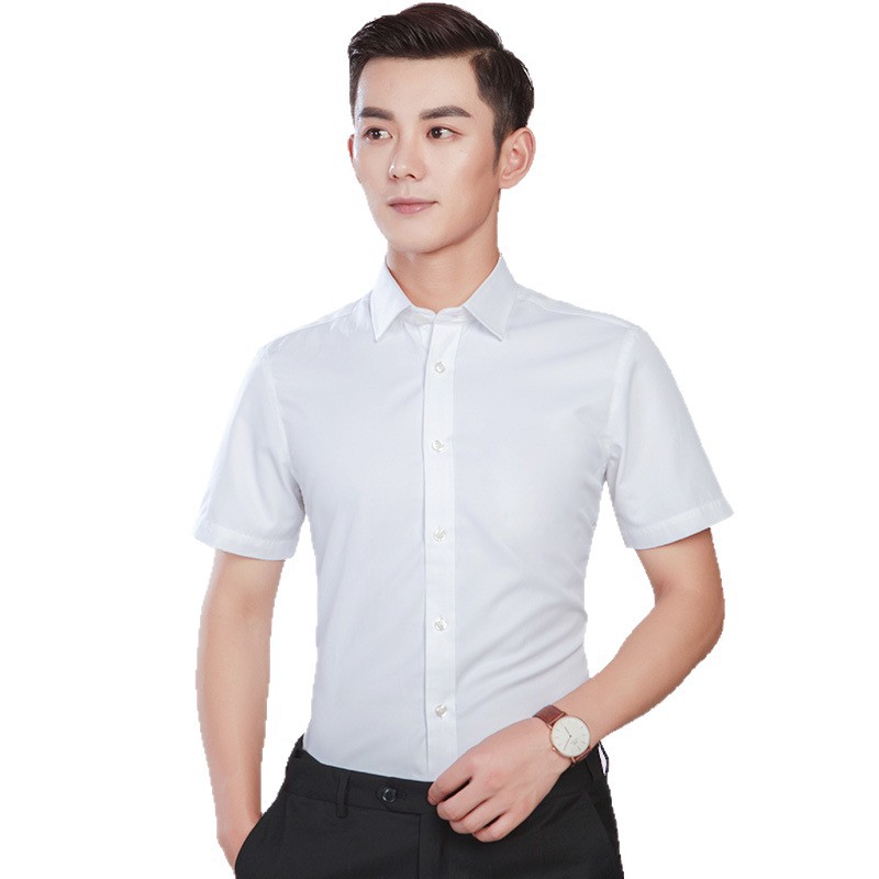 Camisa de escudo de oro manga corta para hombres sin planchar verano profesional ropa formal negocios camisa blanca delgada media manga fábrica bordado LOGO
