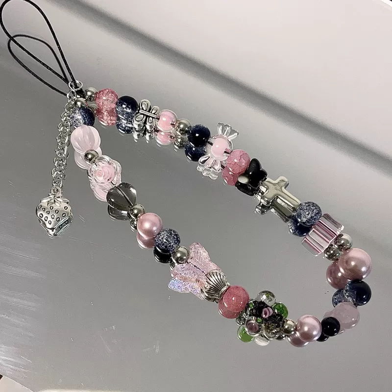 Phone Charm Chain — Sweet Girl Beaded Phone Strap with Pendant Camera, European Style