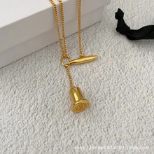 LO罗家金银色方块流苏毛衣链OT扣轻奢高级感WE镂空印章吊坠项链