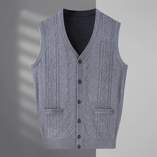 Fat Brother Plus Large Size Men's Wool Vest Knitted Sweater Vest Dad's Waistcoat Cardigan Vest