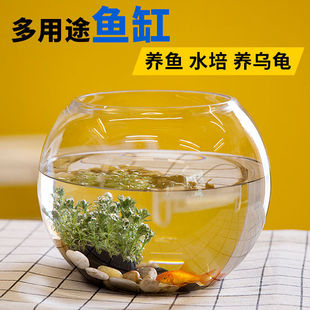 Office Small Fish Tank Thickened Transparent Glass Turtle Tank Living Room Home Desktop Round Mini Small Goldfish Tank