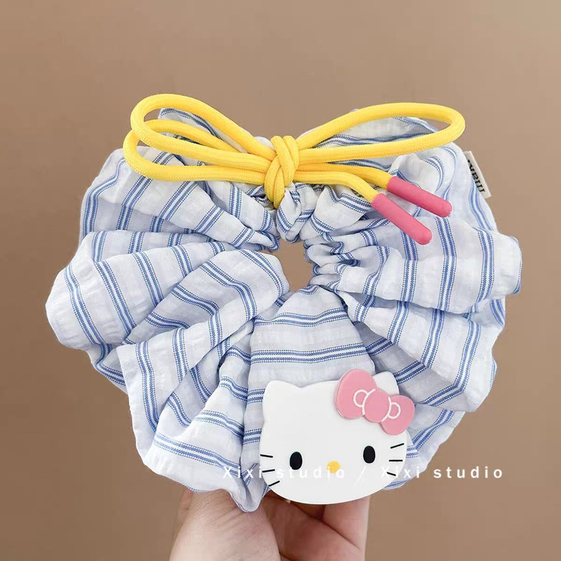 甜美Kitty猫蝴蝶结大肠发圈女蓝色条纹扎头发皮筋丸子头发绳头饰|undefined