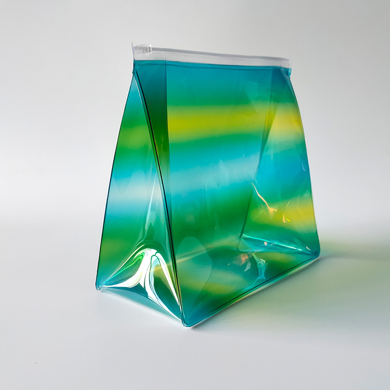 厂家供应tpu立体条纹袋 绿色半透明化妆品袋 彩虹tpu立体条纹袋子