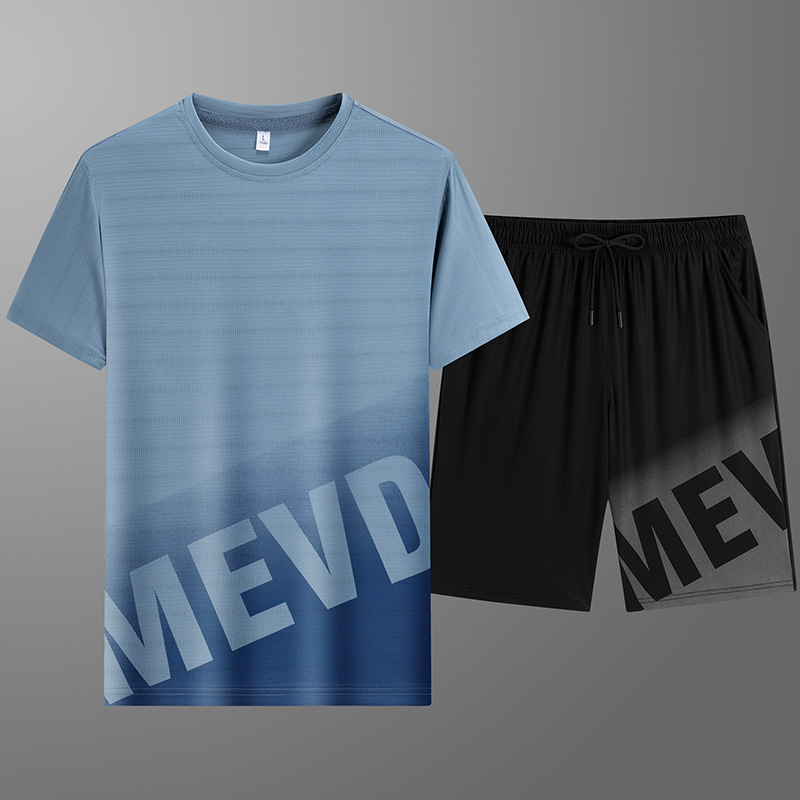 Verano hombre hielo casual juego deportivo impresión suelta de dos piezas hombre transpiración rápida secado tendencia camiseta pantalones cortos