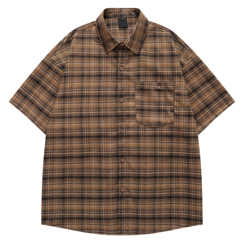 Vintage-Inspired Summer American Commuter Retro Brushed Plaid Shirt Men's Vintage Design Short-Sleeved Plaid Shirt Vintage-Inspired Summer American Commuter Retro Brushed Plaid Shirt Men's Vintage Design Short-Sleeved Plaid Shirt