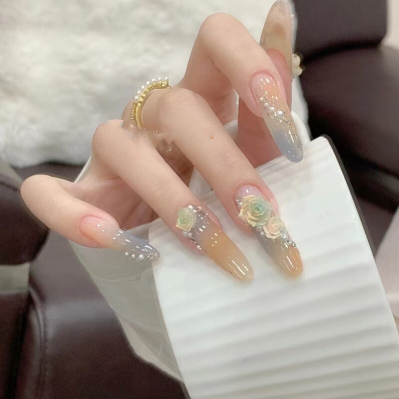 Handmade Dunhuang Camellia Wearing Nail Art Finished Removable Explosive Nail Lengthened Premium Handmade Dunhuang Camellia Wearing Nail Art Finished Removable Explosive Nail Lengthened Premium