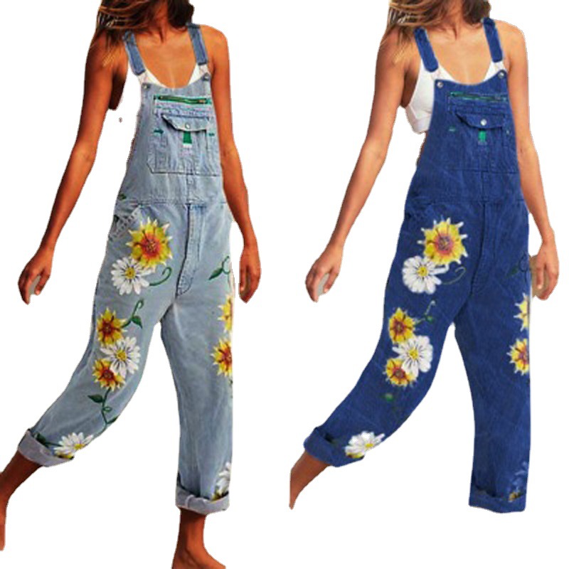 European And American Independent Station Cross-Border Trade Women's Printed Pattern One-Piece Strap Jeans_ecoleips.com