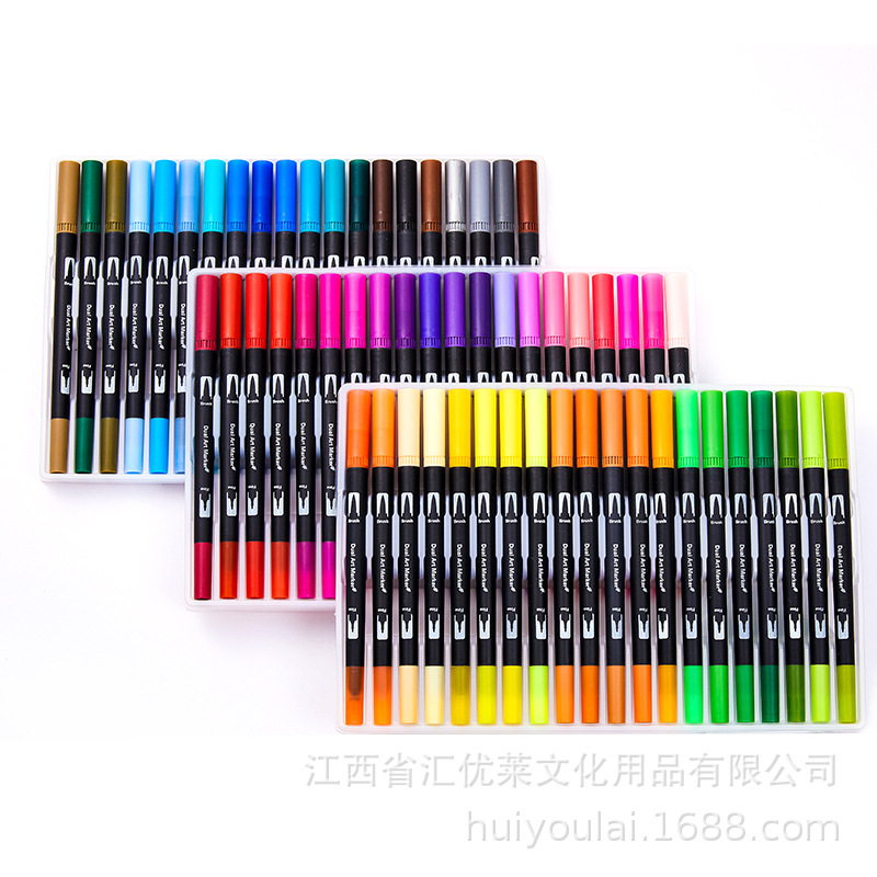 Productos transfronterizos a base de agua pluma de gancho de doble cabeza aguja de color pluma de pintura rotulador de cabeza suave pluma estudiante de arte