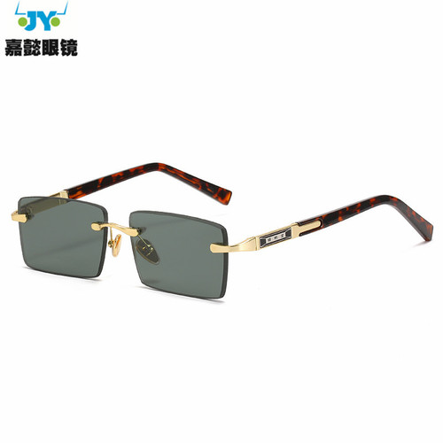 New fashionable frameless crystal stone glasses, hole drilling and edge grinding, three-color stone lens, trendy retro crystal glasses