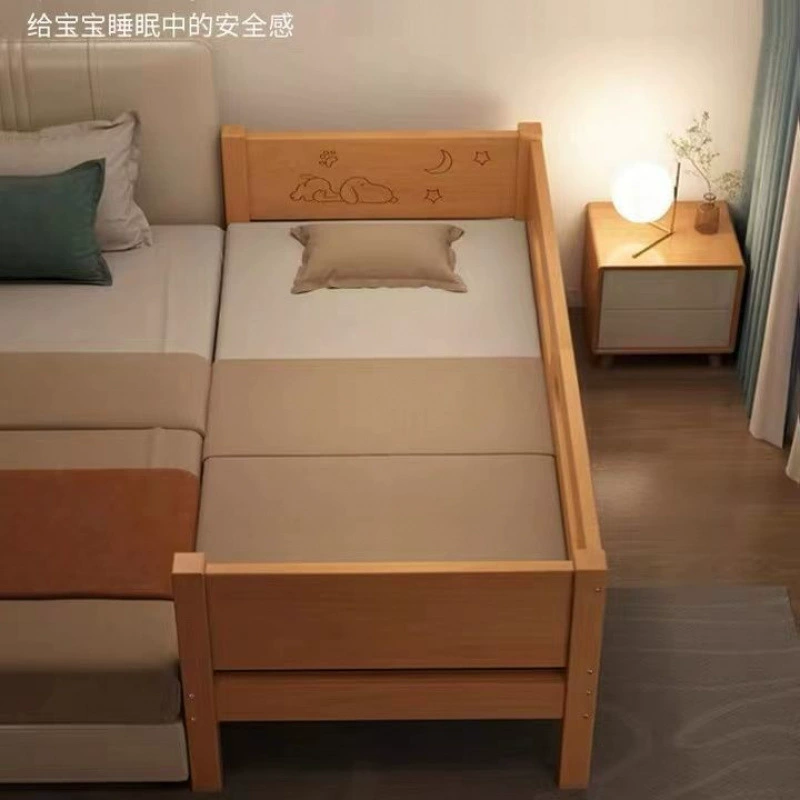 Детская кровать из цельного дерева с ограждением Детская кровать для мальчиков и девочек Принцесс кровать из каучукового дерева односпальная кровать с широким сращением King-size