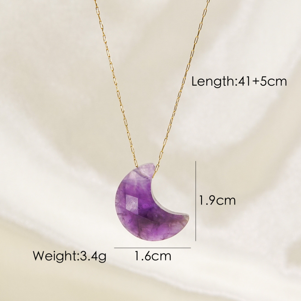 Simple Style Geometric Moon Natural Stone Titanium Steel Pendant Necklace In Bulk display picture 7