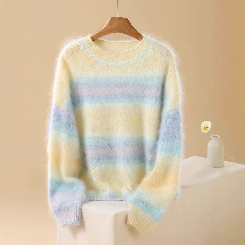 Свитер Cashmere elite бархатный вязаный, круглый ворот, one size, мягкая пушистая фактура