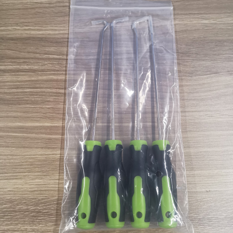 녹색 및 검정색의 긴 원형 손잡이 후크 4개 세트(투명 백 및 호스 포함)