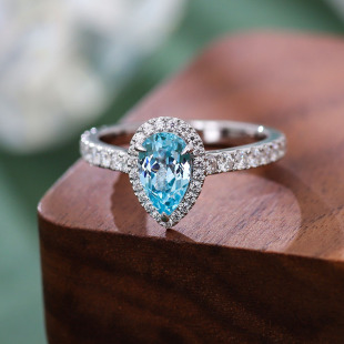 Cultivate diamond blue diamond drop-shaped main stone 1 karat ring women's broken diamond surrounded by full diamond ring manufacturers wholesale