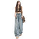 Spring and summer new light color high waist fashion versatile loose wide leg straight pants chenille