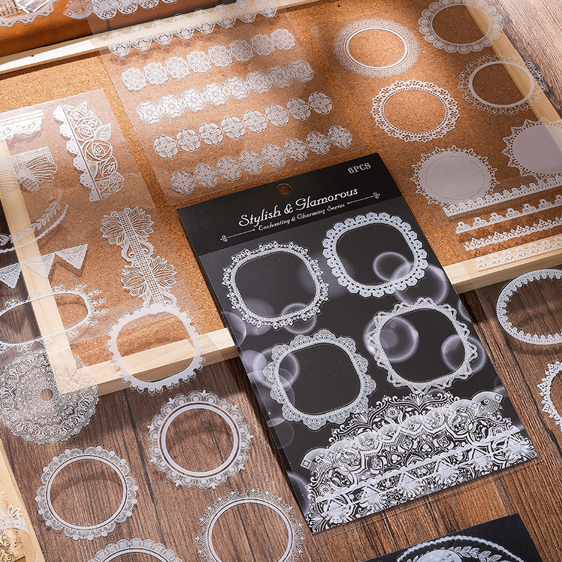 Fairy Turtle encaje transparente pegatinas de pet impermeables DIY cuentas diarias decoración pegatinas de borde retro