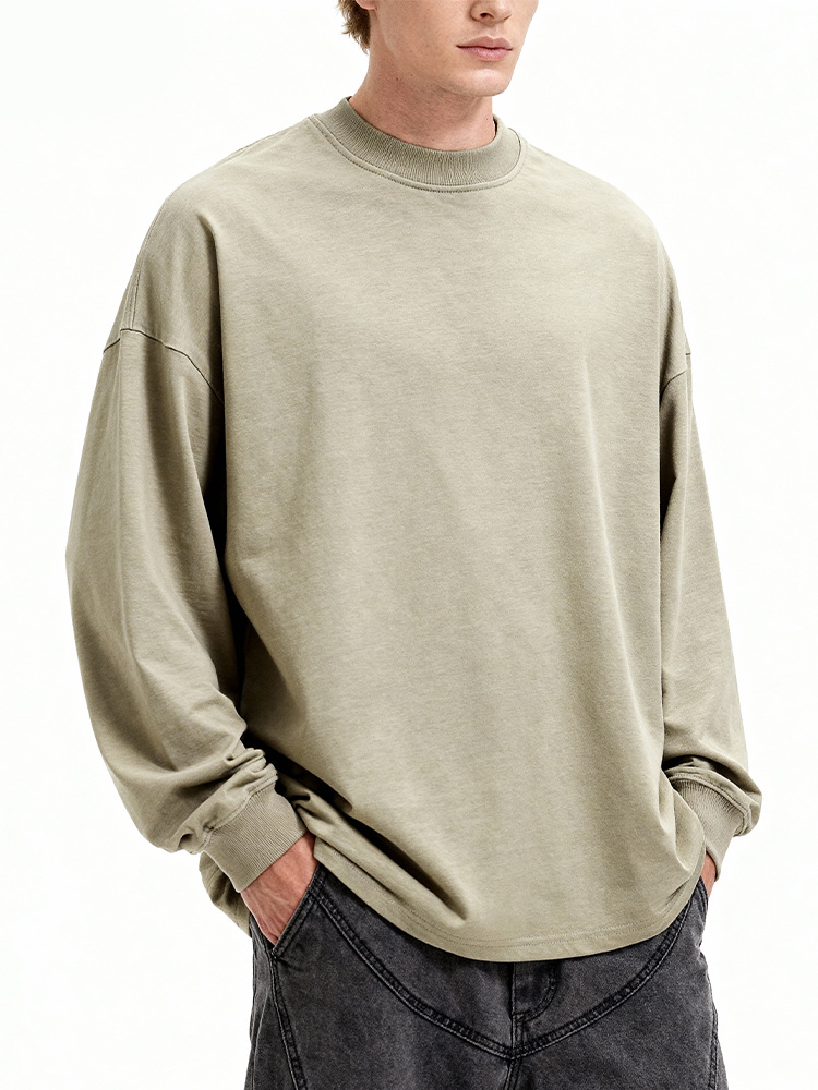 JIEZHAN | 305Gfog カラー長袖 Tシャツ 25 秋アメリカンソリッドカラーコットンルーズカップルボトリングシャツ