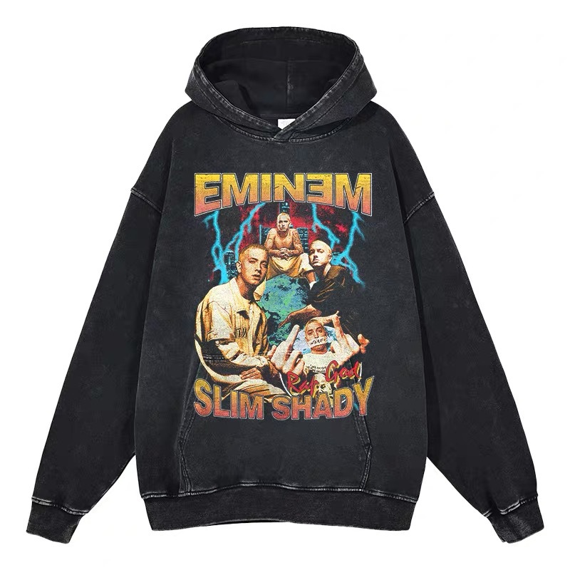 Eminem Travis Scott Tupac XXX American Hip Hop Rap Vintage Imprint Water Washed Hooded Sweater