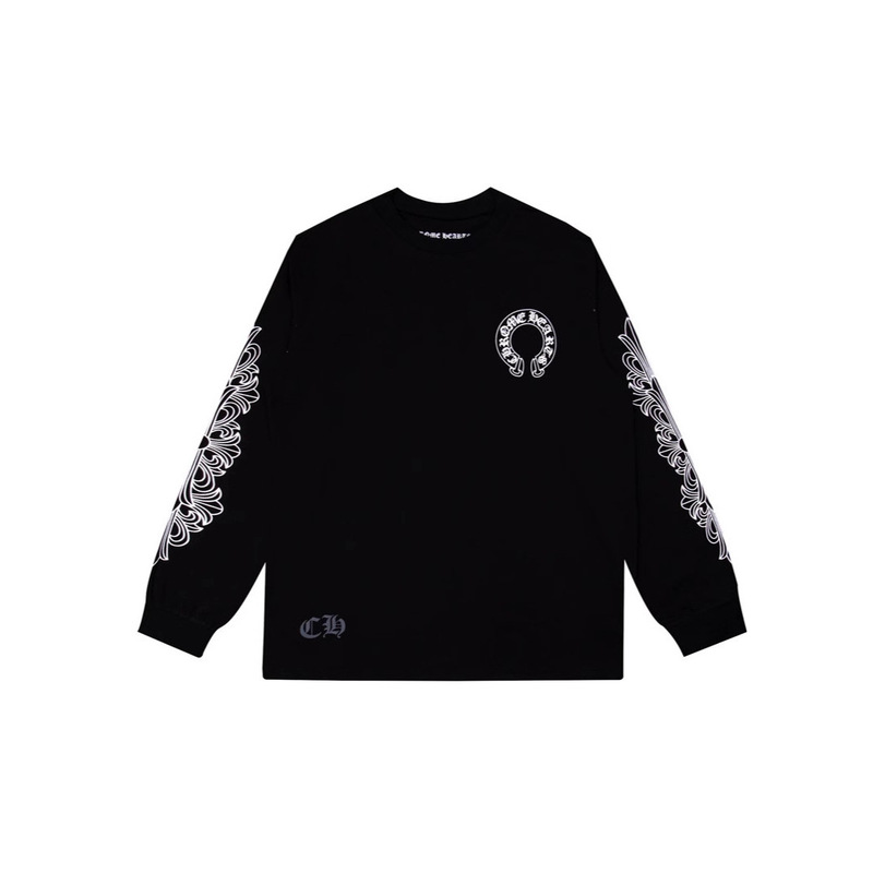 Cross-Border Popular Chrome Heart High-Quality Double Yarn Pure Cotton Men's and Women's Printed Long-Sleeved T-Shirts in Stock