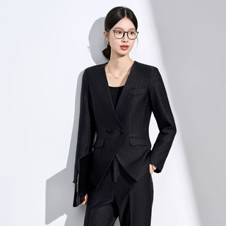 无领西装套装女春秋新款医美珠宝店长气质职业正装工作服西服外套