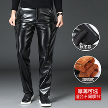 冬季加绒加厚男士皮裤中老年人春秋薄绒男加肥加大防寒防风防水