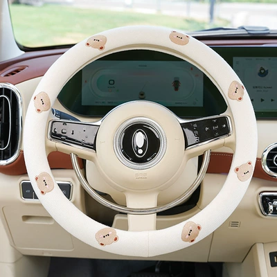 Cover Cotton and Linen Breathable | Steering wheel cover - cotton-and-linen-embroidered-multiple-clouds-bear-steering-wheel-cover-38cm