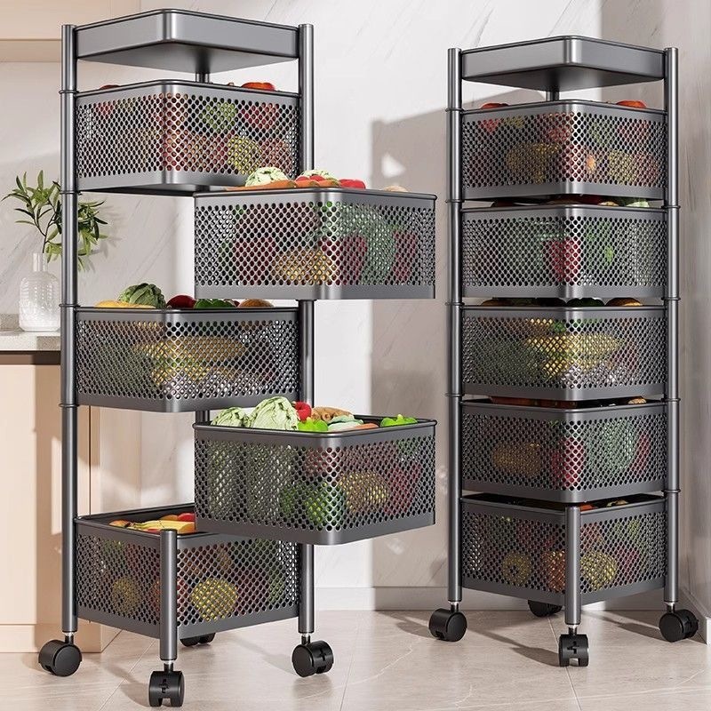 Kitchen storage rack, multi-layer, freestanding, for home use, living room, multifunctional, rotating, for fruits, vegetables, and snacks, mobile cart-style shelf