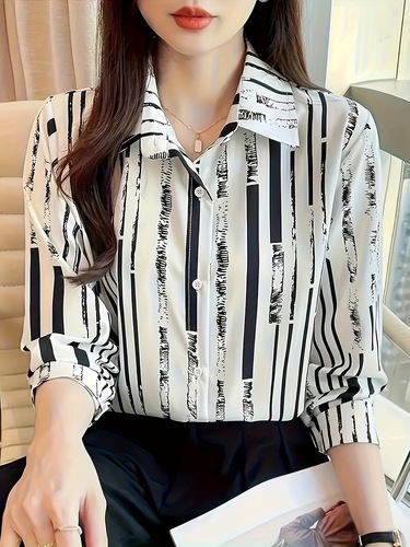 Polyester Casual Shirt Women's Striped Casual Cross-border